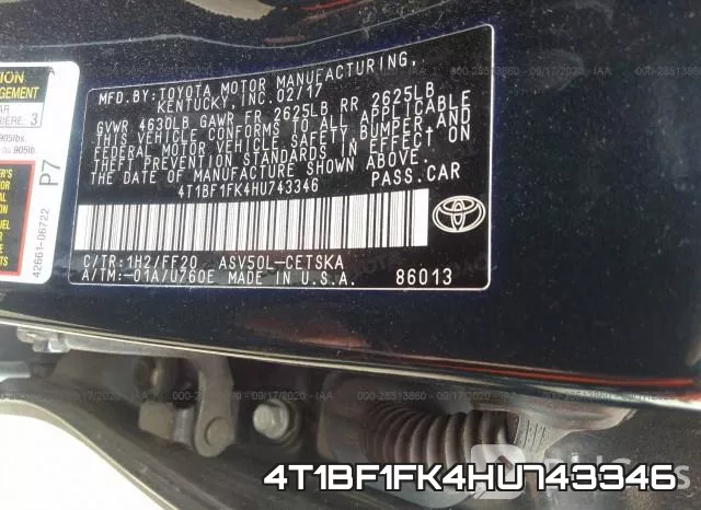 4T1BF1FK4HU743346 фото 9