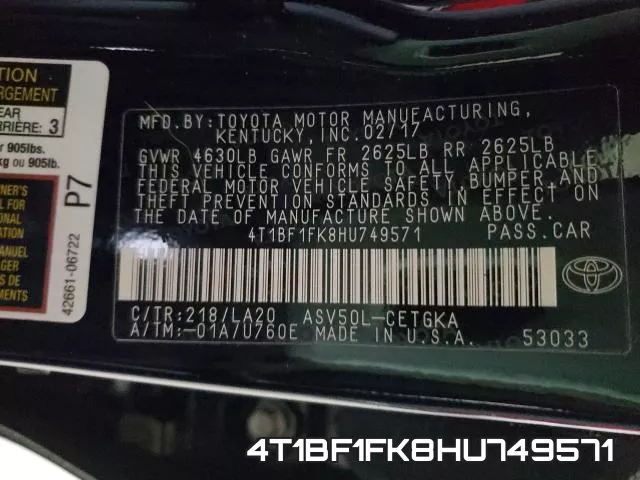 4T1BF1FK8HU749571 фото 2