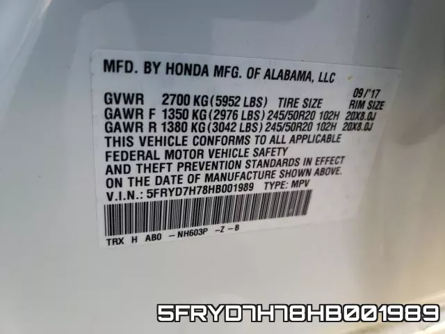 5FRYD7H78HB001989 фото 2
