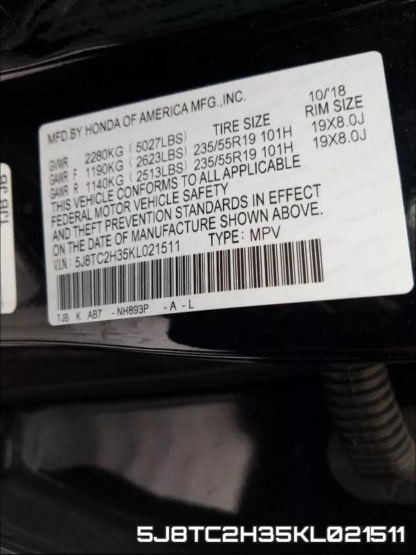 5J8TC2H35KL021511 фото 2