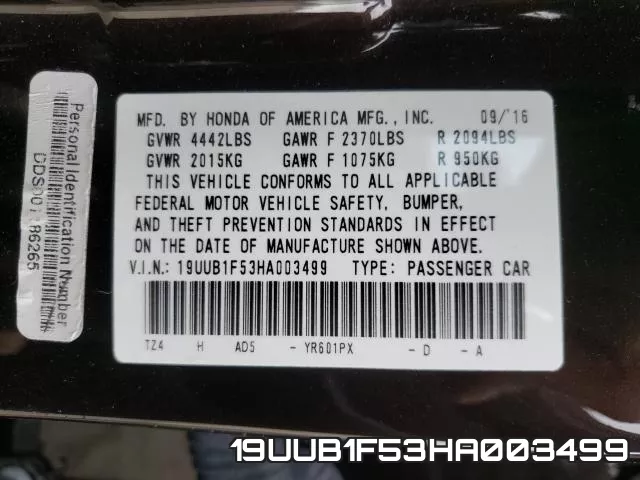 19UUB1F53HA003499 фото 2