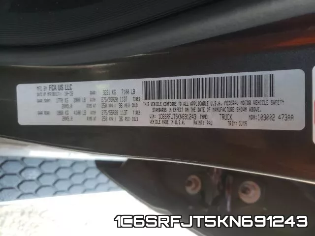 1C6SRFJT5KN691243 фото 2