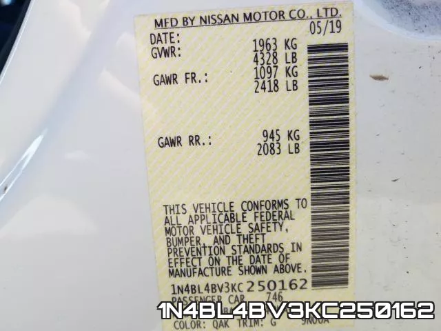 1N4BL4BV3KC250162 фото 2