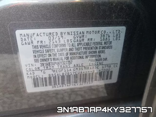 3N1AB7AP4KY327757 фото 2