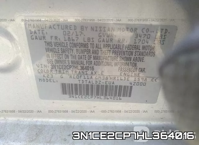 3N1CE2CP7HL364016 фото 9