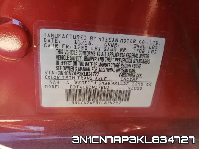 3N1CN7AP3KL834727 фото 2