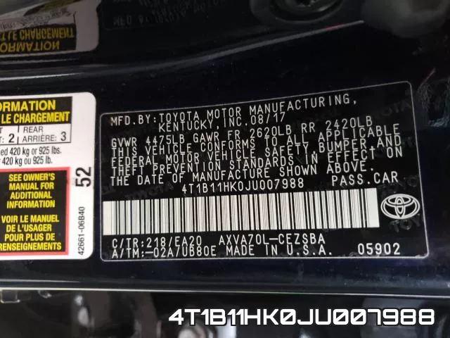 4T1B11HK0JU007988 фото 2
