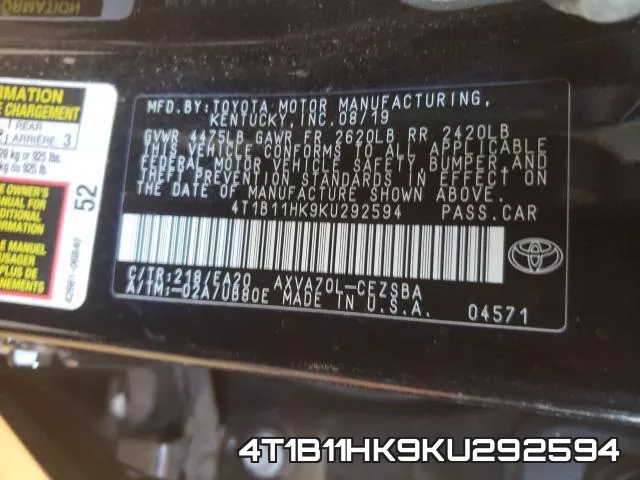 4T1B11HK9KU292594 фото 2