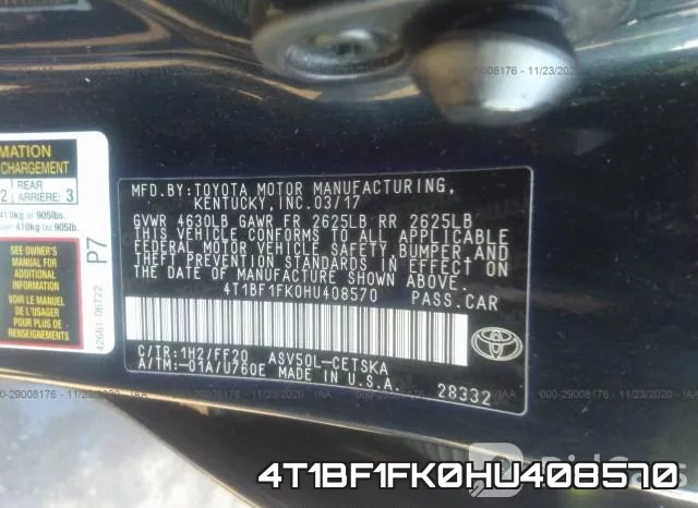 4T1BF1FK0HU408570 фото 9