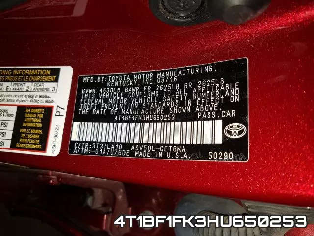 4T1BF1FK3HU650253 фото 2