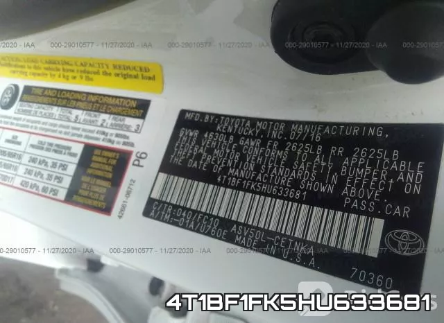 4T1BF1FK5HU633681 фото 10