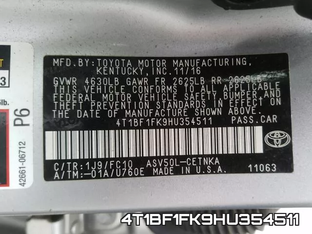 4T1BF1FK9HU354511 фото 2