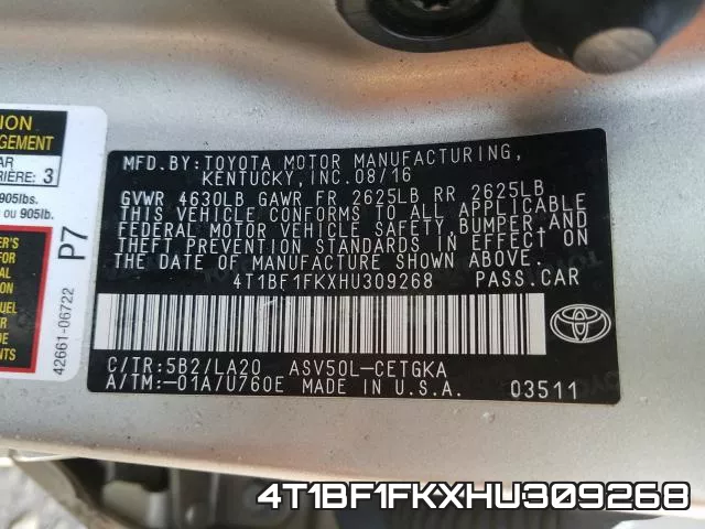 4T1BF1FKXHU309268 фото 2