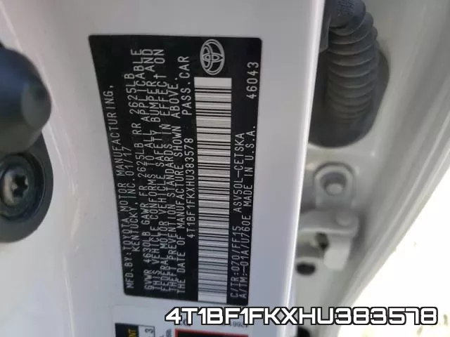 4T1BF1FKXHU383578 фото 2