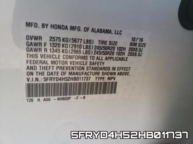 5FRYD4H52HB011737 фото 2