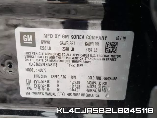 KL4CJASB2LB045118 фото 2