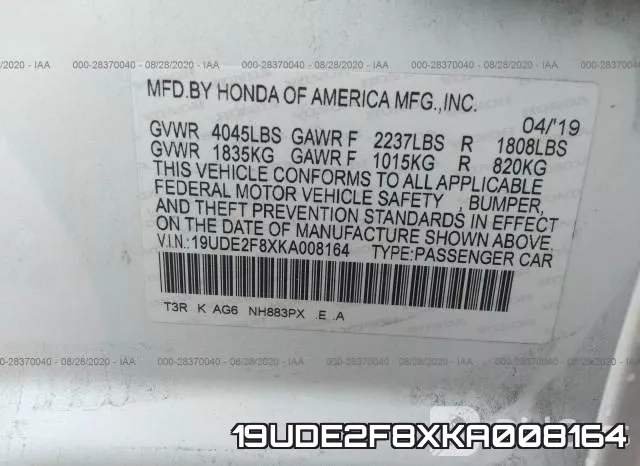 19UDE2F8XKA008164 фото 9