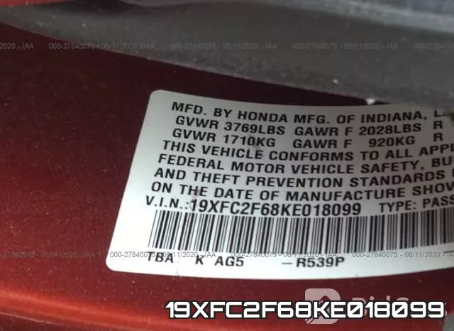 19XFC2F68KE018099 фото 10