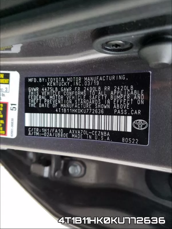 4T1B11HK0KU772636 фото 2