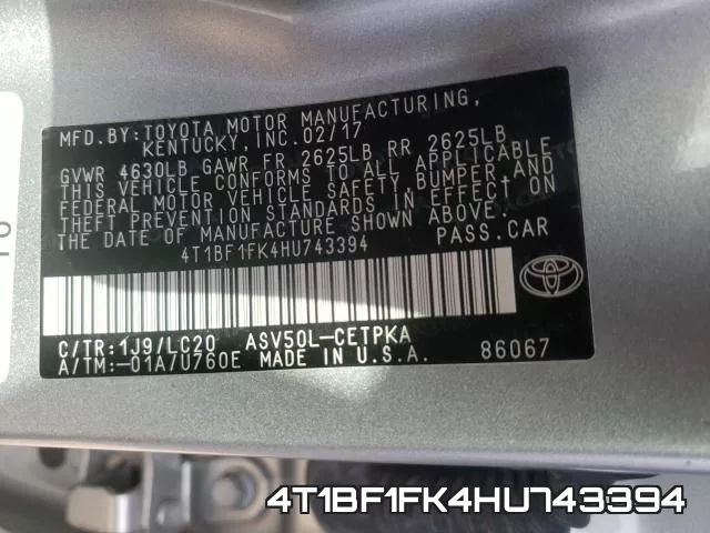 4T1BF1FK4HU743394 фото 2