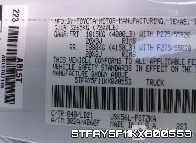 5TFAY5F11KX800553 фото 10