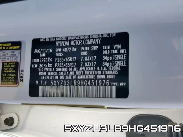 5XYZU3LB9HG451976 фото 2