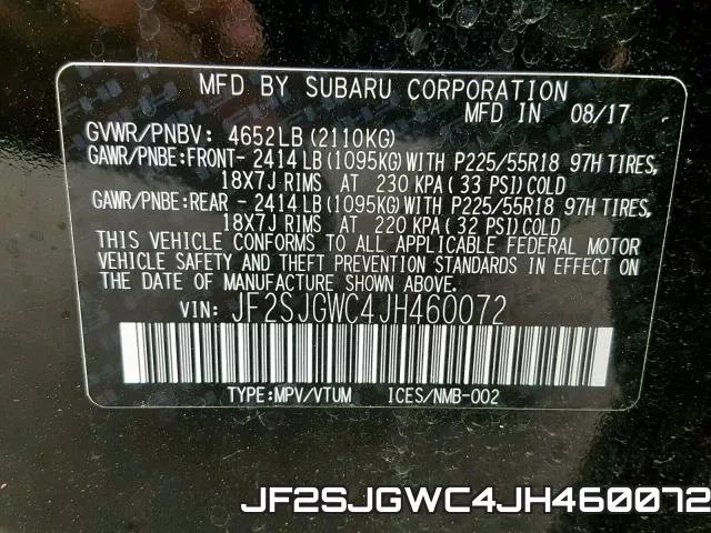 JF2SJGWC4JH460072 фото 2