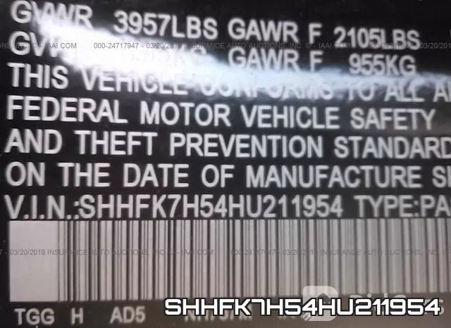 SHHFK7H54HU211954 фото 10