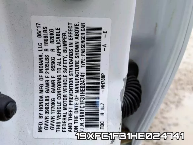 19XFC1F31HE024741 фото 2