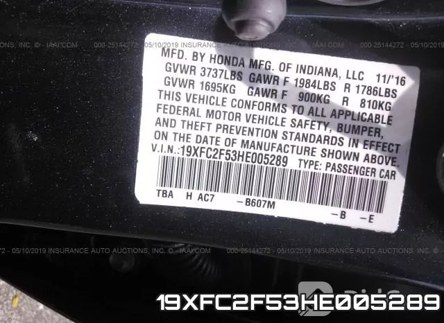19XFC2F53HE005289 фото 9