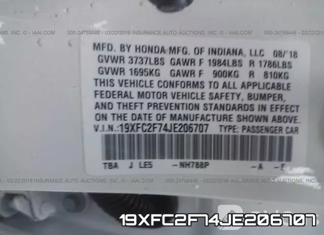 19XFC2F74JE206707 фото 10