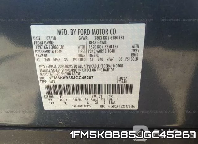 1FM5K8B85JGC45267 фото 10