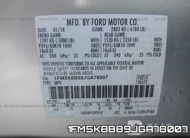 1FM5K8B89JGA78007 фото 10