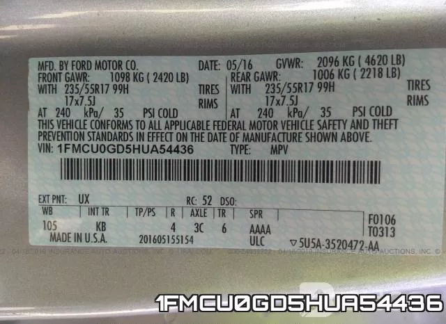 1FMCU0GD5HUA54436 фото 10