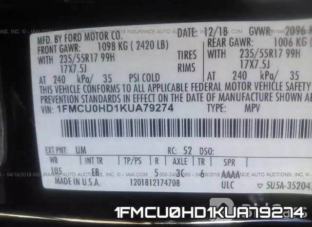1FMCU0HD1KUA79274 фото 9