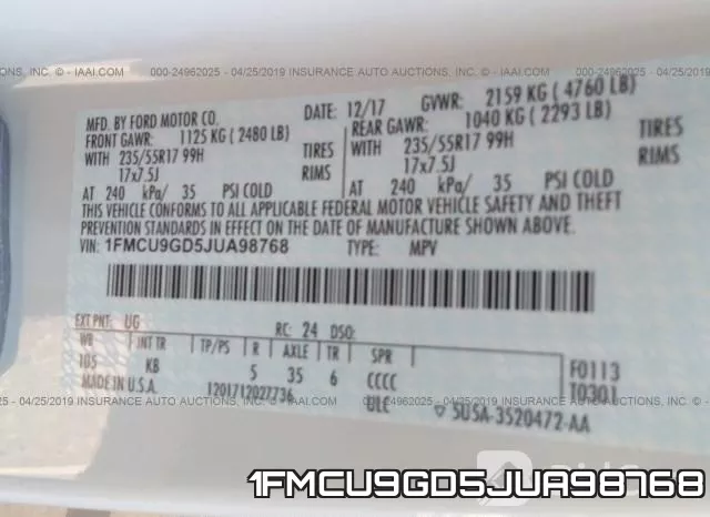1FMCU9GD5JUA98768 фото 10