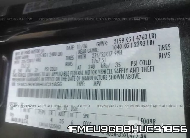 1FMCU9GD8HUC31856 фото 10