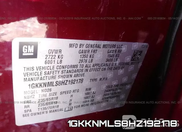 1GKKNMLS8HZ192178 фото 10