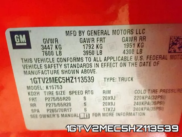 1GTV2MEC5HZ113539 фото 2