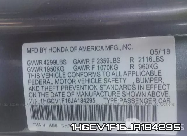 1HGCV1F16JA184295 фото 10