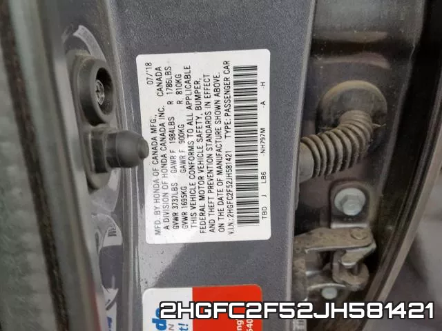 2HGFC2F52JH581421 фото 2