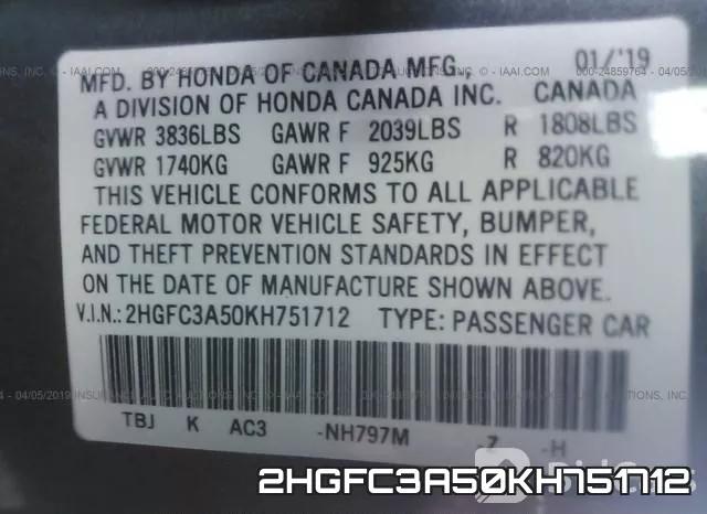 2HGFC3A50KH751712 фото 10