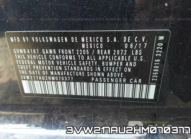 3VW217AU2HM070377 фото 10
