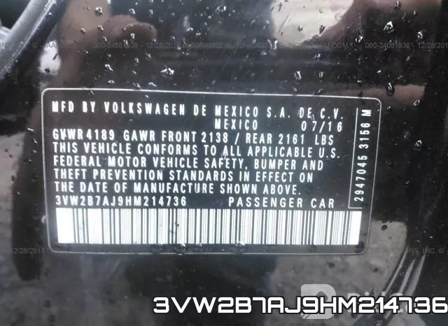 3VW2B7AJ9HM214736 фото 10