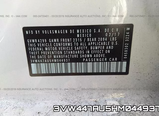 3VW447AU5HM044937 фото 10