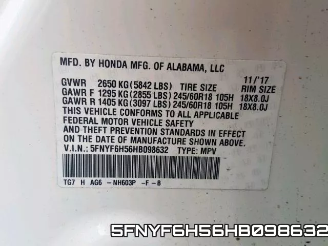 5FNYF6H56HB098632 фото 2