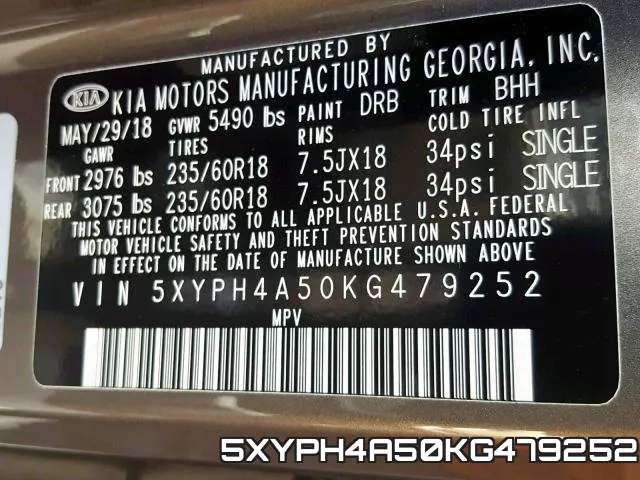 5XYPH4A50KG479252 фото 2