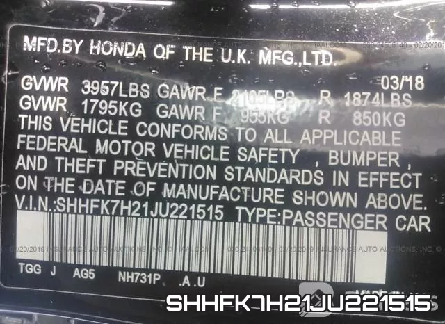 SHHFK7H21JU221515 фото 10