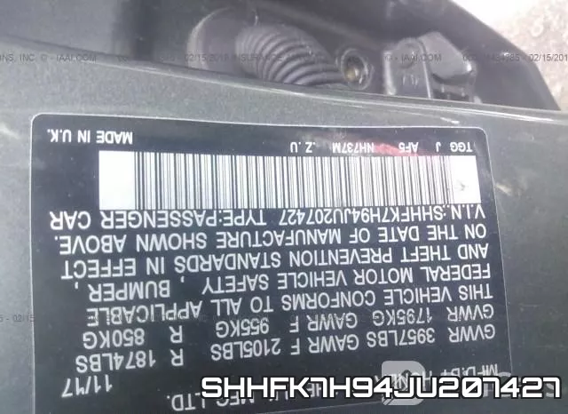 SHHFK7H94JU207427 фото 10
