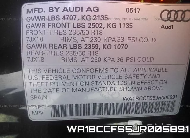 WA1BCCFS5JR005891 фото 10